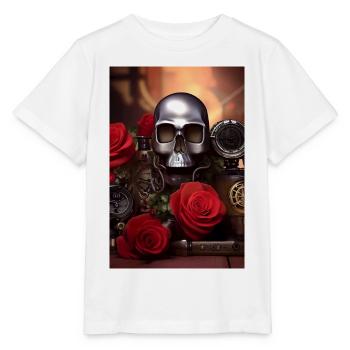 Metall Totenkopf mit Rosen - Stanley/Stella Kinder T-Shirt MINI CREATOR  - Weiß - Vorne - Maike (125cm)
