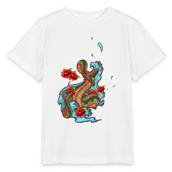Serpent coloré en colère avec des fleurs - T-shirt bio MINI CREATOR Stanley/Stella Enfant - blanc - Devant - Maike (125cm)