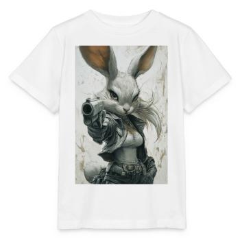 Lapin urbain avec pistolet - T-shirt bio MINI CREATOR Stanley/Stella Enfant - blanc - Devant - Maike (125cm)