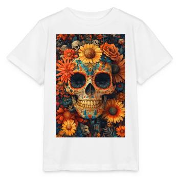 Crâne de Fleurs Día de los Muertos - T-shirt bio MINI CREATOR Stanley/Stella Enfant - blanc - Devant - Maike (125cm)