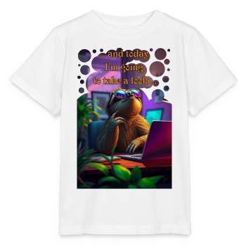Und heute riskier ich einen Blick Faultier im Büro - Stanley/Stella Kinder T-Shirt MINI CREATOR  - Weiß - Vorne - Maike (125cm)