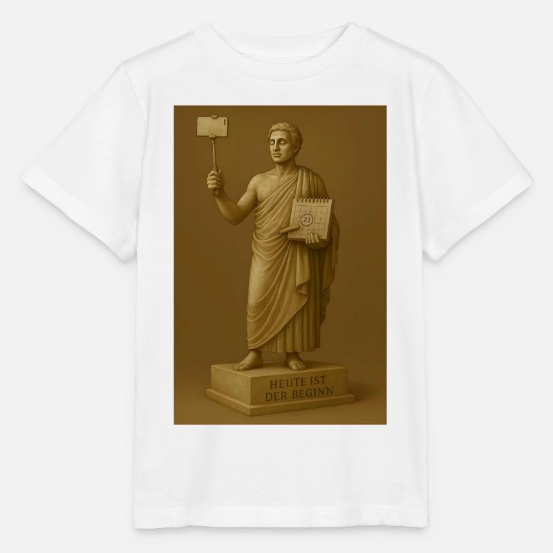 Statue moderne avec smartphone et calendrier - T-shirt bio MINI CREATOR Stanley/Stella Enfant - blanc