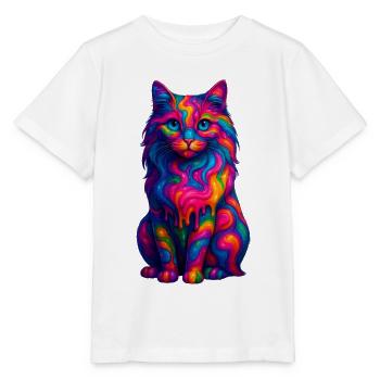 Chat arc en ciel Psychédélique - T-shirt bio MINI CREATOR Stanley/Stella Enfant - blanc - Devant - Maike (125cm)