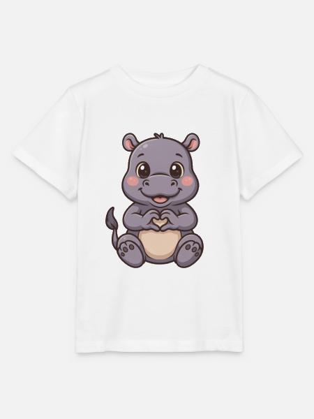 Süßes Nilpferd mit Herzhänden - Stanley/Stella Kinder T-Shirt MINI CREATOR - Weiß