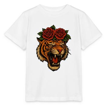 Fierce Tiger Head with Roses – High-Resolution Tra - Stanley/Stella MINI CREATOR Kids’ T-Shirt - white - Front - Maike (125cm)