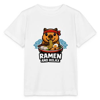 Ramen et capybara relaxant - T-shirt bio MINI CREATOR Stanley/Stella Enfant - blanc - Devant - Maike (125cm)