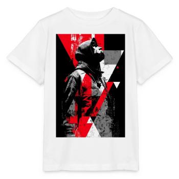 Geometrisches Streetart-Porträt mit Maskenfigur - Stanley/Stella Kinder T-Shirt MINI CREATOR  - Weiß - Vorne - Maike (125cm)