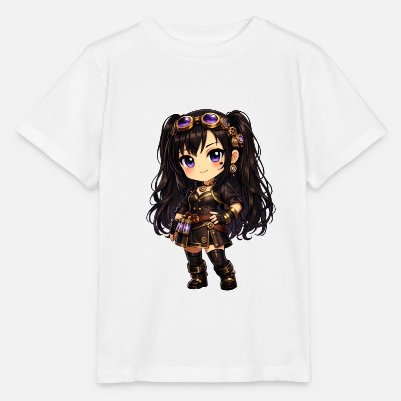 Luna de la fille steampunk Chibi avec des lunettes violettes - T-shirt bio MINI CREATOR Stanley/Stella Enfant - blanc