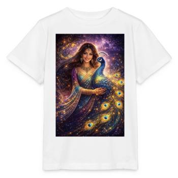 Mystische Indische Frau mit Pfau - Stanley/Stella Kinder T-Shirt MINI CREATOR  - Weiß - Vorne - Maike (125cm)