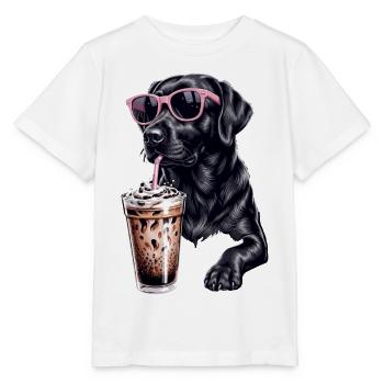 Coffee Dog with Pink Sunglasses - Stanley/Stella MINI CREATOR Kids’ T-Shirt - white - Front - Maike (125cm)