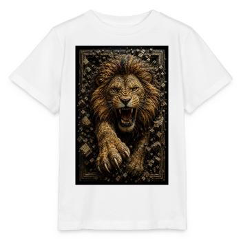Lion doré fractal en relief - T-shirt bio MINI CREATOR Stanley/Stella Enfant - blanc - Devant - Maike (125cm)