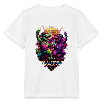 Techno Dinos – Bass aus der Urzeit - Stanley/Stella Kinder T-Shirt MINI CREATOR  - Weiß - Vorne - Maike (125cm)