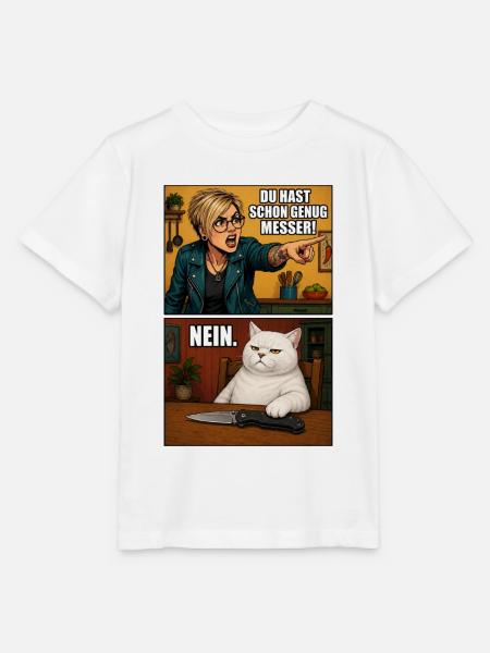 Küchenkonfrontation: Mutige Chefin vs Katze - Stanley/Stella Kinder T-Shirt MINI CREATOR - Weiß