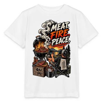 Meat, Fire, Peace, BBQ - Stanley/Stella MINI CREATOR Kids’ T-Shirt - white - Front - Maike (125cm)
