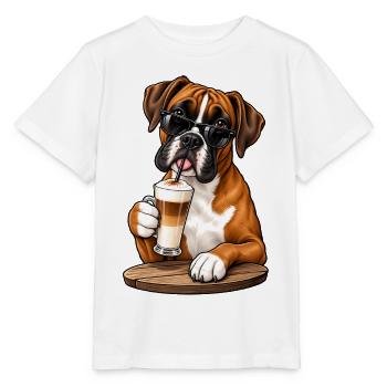 Boxer mit Latte Macchiato - Stanley/Stella Kinder T-Shirt MINI CREATOR  - Weiß - Vorne - Maike (125cm)
