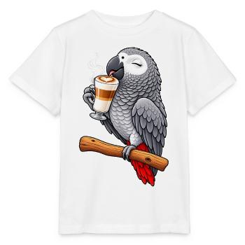 Graupapagei mit Latte Macchiato - Stanley/Stella Kinder T-Shirt MINI CREATOR  - Weiß - Vorne - Maike (125cm)