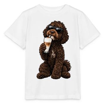 Barbet mit Latte Macchiato - Stanley/Stella Kinder T-Shirt MINI CREATOR  - Weiß - Vorne - Maike (125cm)