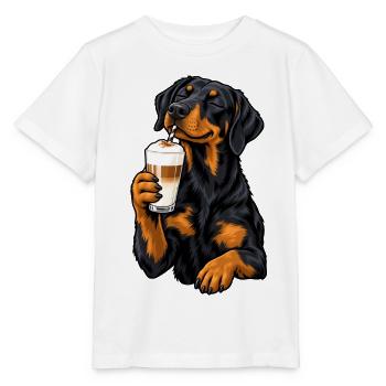 Beauceron mit Latte Macchiato - Stanley/Stella Kinder T-Shirt MINI CREATOR  - Weiß - Vorne - Maike (125cm)