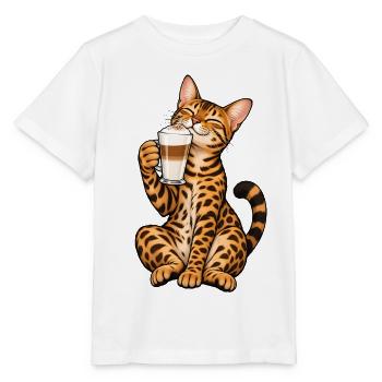 Bengalkatze mit Latte Macchiato - Stanley/Stella Kinder T-Shirt MINI CREATOR  - Weiß - Vorne - Maike (125cm)