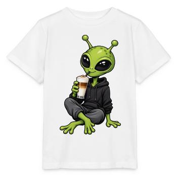 Alien mit Latte Macchiato - Stanley/Stella Kinder T-Shirt MINI CREATOR  - Weiß - Vorne - Maike (125cm)