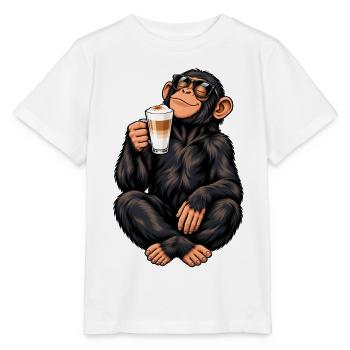 Schimpanse mit Latte Macchiato - Stanley/Stella Kinder T-Shirt MINI CREATOR  - Weiß - Vorne - Maike (125cm)
