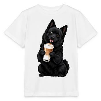 Schipperke mit Latte Macchiato - Stanley/Stella Kinder T-Shirt MINI CREATOR  - Weiß - Vorne - Maike (125cm)