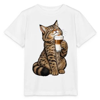 Schottische Wildkatze mit Latte Macchiato - Stanley/Stella Kinder T-Shirt MINI CREATOR  - Weiß - Vorne - Maike (125cm)