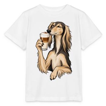 Saluki mit Latte Macchiato - Stanley/Stella Kinder T-Shirt MINI CREATOR  - Weiß - Vorne - Maike (125cm)