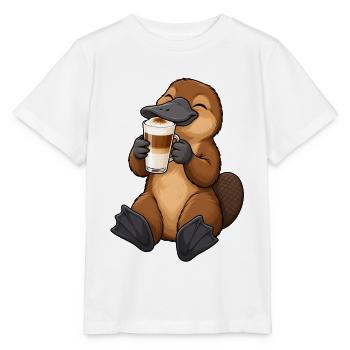 Schnabeltier mit Latte Macchiato - Stanley/Stella Kinder T-Shirt MINI CREATOR  - Weiß - Vorne - Maike (125cm)