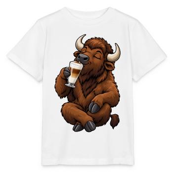  Bison mit Latte Macchiato - Stanley/Stella Kinder T-Shirt MINI CREATOR  - Weiß - Vorne - Maike (125cm)