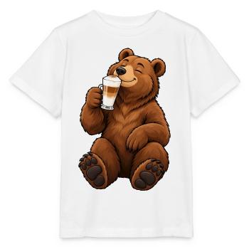 Braunbär mit Latte Macchiato - Stanley/Stella Kinder T-Shirt MINI CREATOR  - Weiß - Vorne - Maike (125cm)