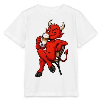 Teufel mit Latte Macchiato – Kaffee & Humor - Stanley/Stella Kinder T-Shirt MINI CREATOR  - Weiß - Vorne - Maike (125cm)