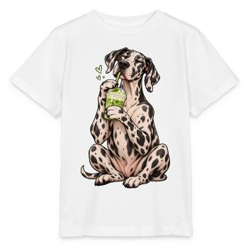 Deutsche Dogge mit Matcha Latte – Kaffeepause - Stanley/Stella Kinder T-Shirt MINI CREATOR  - Weiß - Vorne - Maike (125cm)
