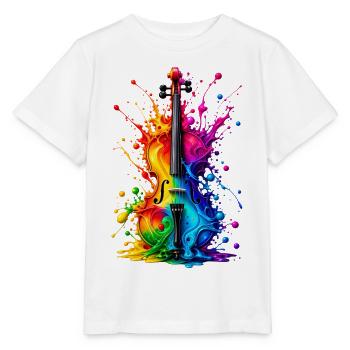 Bunte Violine Regenbogen Geige Musik Farbspritzer - Stanley/Stella Kinder T-Shirt MINI CREATOR  - Weiß - Vorne - Maike (125cm)