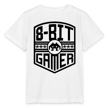 8-Bit Gamer (blason) - T-shirt bio MINI CREATOR Stanley/Stella Enfant - blanc - Devant - Maike (125cm)