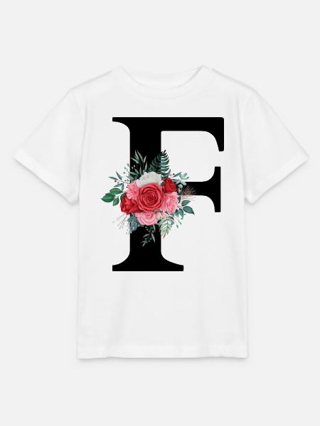 Roter Blumenbuchstabe F - Stanley/Stella Kinder T-Shirt MINI CREATOR  - Weiß