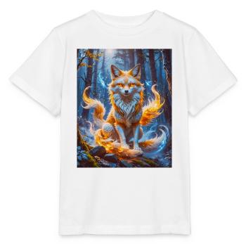 Eleganter mehrschwänziger Kitsune mit leuchtendem Fuchsfeuer - Stanley/Stella Kinder T-Shirt MINI CREATOR  - Weiß - Vorne - Maike (125cm)