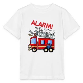Anniversaire 3 ans service d'incendie, camion de pompiers T-Shir - T-shirt bio MINI CREATOR Stanley/Stella Enfant - blanc - Devant - Maike (125cm)