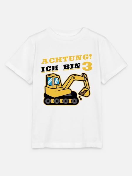 Achtung ich bin 3 Raupenbagger Bagger - Stanley/Stella Kinder T-Shirt MINI CREATOR - Weiß