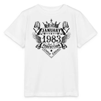 Janvier 1983 Janvier 1983 né en Janvier - T-shirt bio MINI CREATOR Stanley/Stella Enfant - blanc - Devant - Maike (125cm)