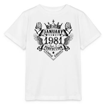 Janvier 1981 Janvier 1981 né en Janvier - T-shirt bio MINI CREATOR Stanley/Stella Enfant - blanc - Devant - Maike (125cm)