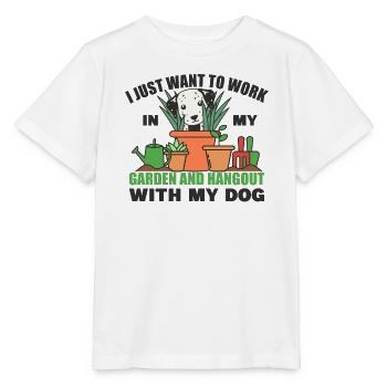 Working in the garden and hanging out with the dog - Stanley/Stella MINI CREATOR Kids’ T-Shirt - white - Front - Maike (125cm)