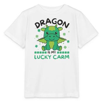 Drache is my lucky carm Kleeblatt St Patricks Day - Stanley/Stella Kinder T-Shirt MINI CREATOR  - Weiß - Vorne - Maike (125cm)