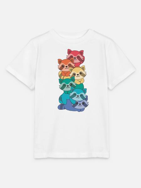 Regenbogen Flag Pride LGBTQ süßer Waschbär Stapel - Stanley/Stella Kinder T-Shirt MINI CREATOR - Weiß