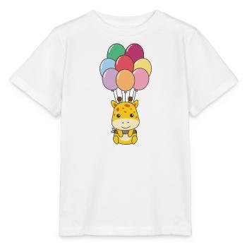 Giraffe flies upwards with colorful balloons - Stanley/Stella MINI CREATOR Kids’ T-Shirt - white - Front - Maike (125cm)