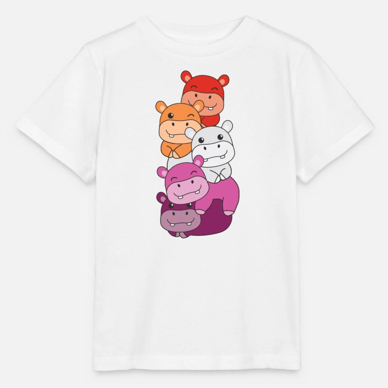 Lesbian Flag Pride LGBTQ Mignon Hippopotame - T-shirt bio MINI CREATOR Stanley/Stella Enfant - blanc