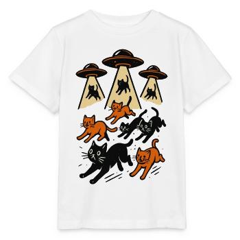 OVNI extraterrestre, chat OVNI, chat rayonnant, cadeau - T-shirt bio MINI CREATOR Stanley/Stella Enfant - blanc - Devant - Maike (125cm)