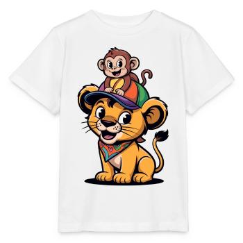 Petit Lion avec Compagnon Singe - T-shirt bio MINI CREATOR Stanley/Stella Enfant - blanc - Devant - Maike (125cm)