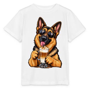 Schäferhund mit Latte Macchiato - Stanley/Stella Kinder T-Shirt MINI CREATOR  - Weiß - Vorne - Maike (125cm)