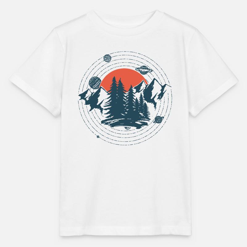 Graphique Planètes et montagnes - T-shirt bio MINI CREATOR Stanley/Stella Enfant - blanc